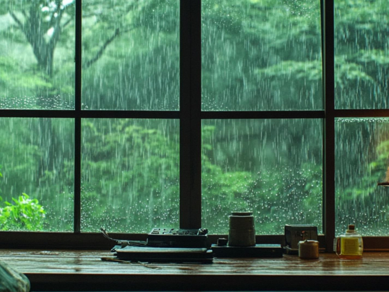 Rain Fall Hitting on a Japanese Window (Single)