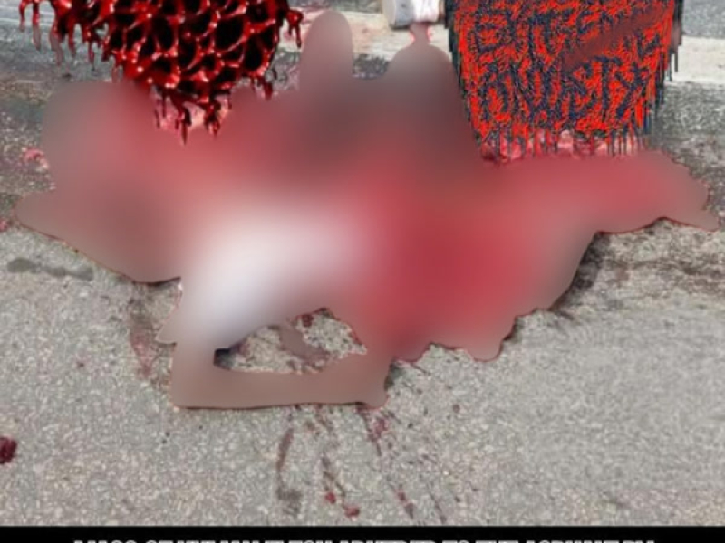 Mass of human flesh adhered to the asphalt by severe crushing of a road machine (EP)